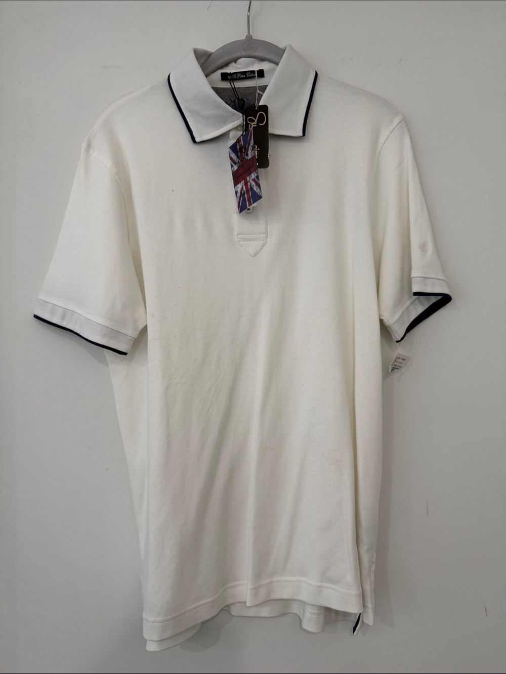 NWT English Laundry White Polo with Navy Edge